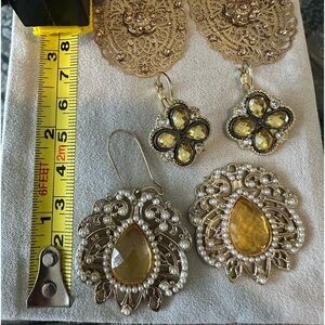 Jewelry Women’s Fashion Costume Earring Lot 3 Pairs Gold color rhinestones pearl